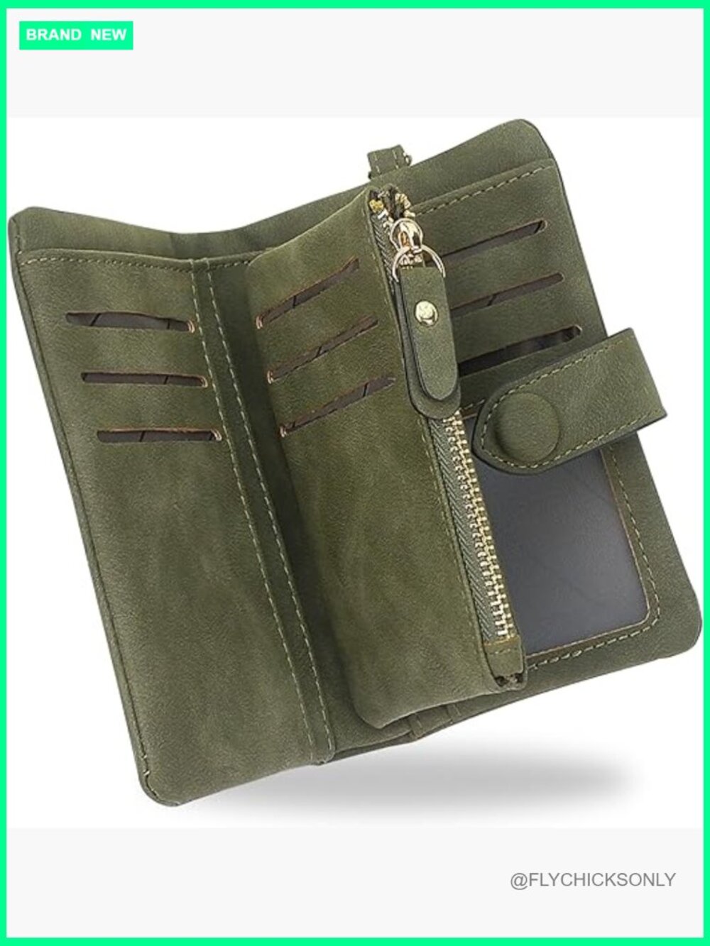 Small Leather Bifold RFID Wristlet Wallet with ID Window and Zipper Coin Purse